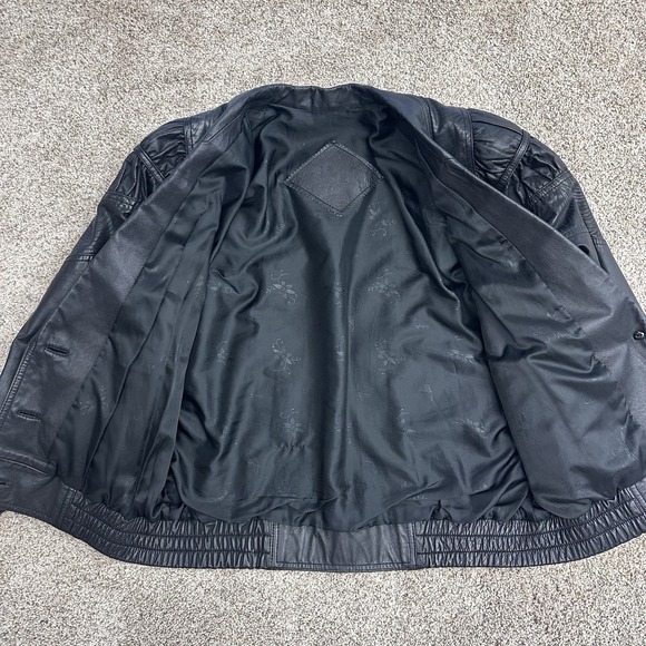 Vintage 80s leather Moto jacket womens Buttons & Lining Pockets Size L- (read) - Picture 4 of 7